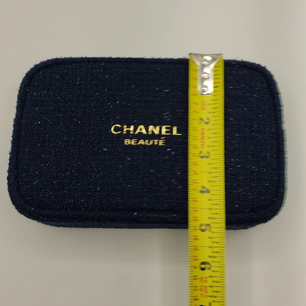 Authentic Chanel Cosmetic Pouch Blue Gold